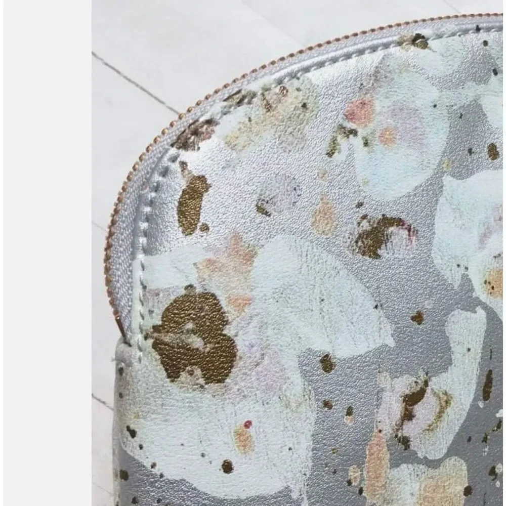 New Anthropologie Travel  Silver Speckled Holder Travel Zip Pouch Bag
